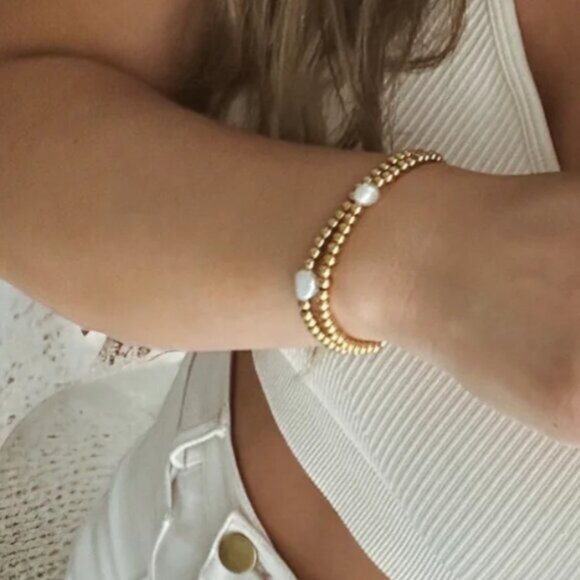 Jewelry - Gold Stretch Bracelet Gold Beads with Pearl Bracelet WATERPROOF non-tarnish gold